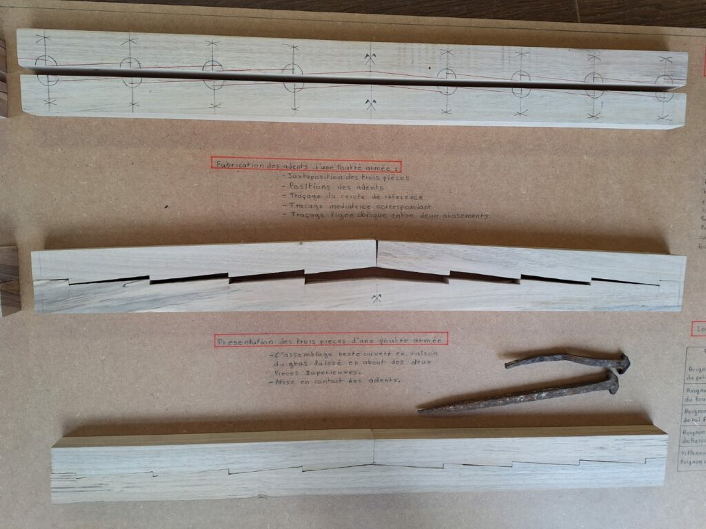 Maquette de poutre à adent offerte par Franck Annequin, charpentier du patrimoine